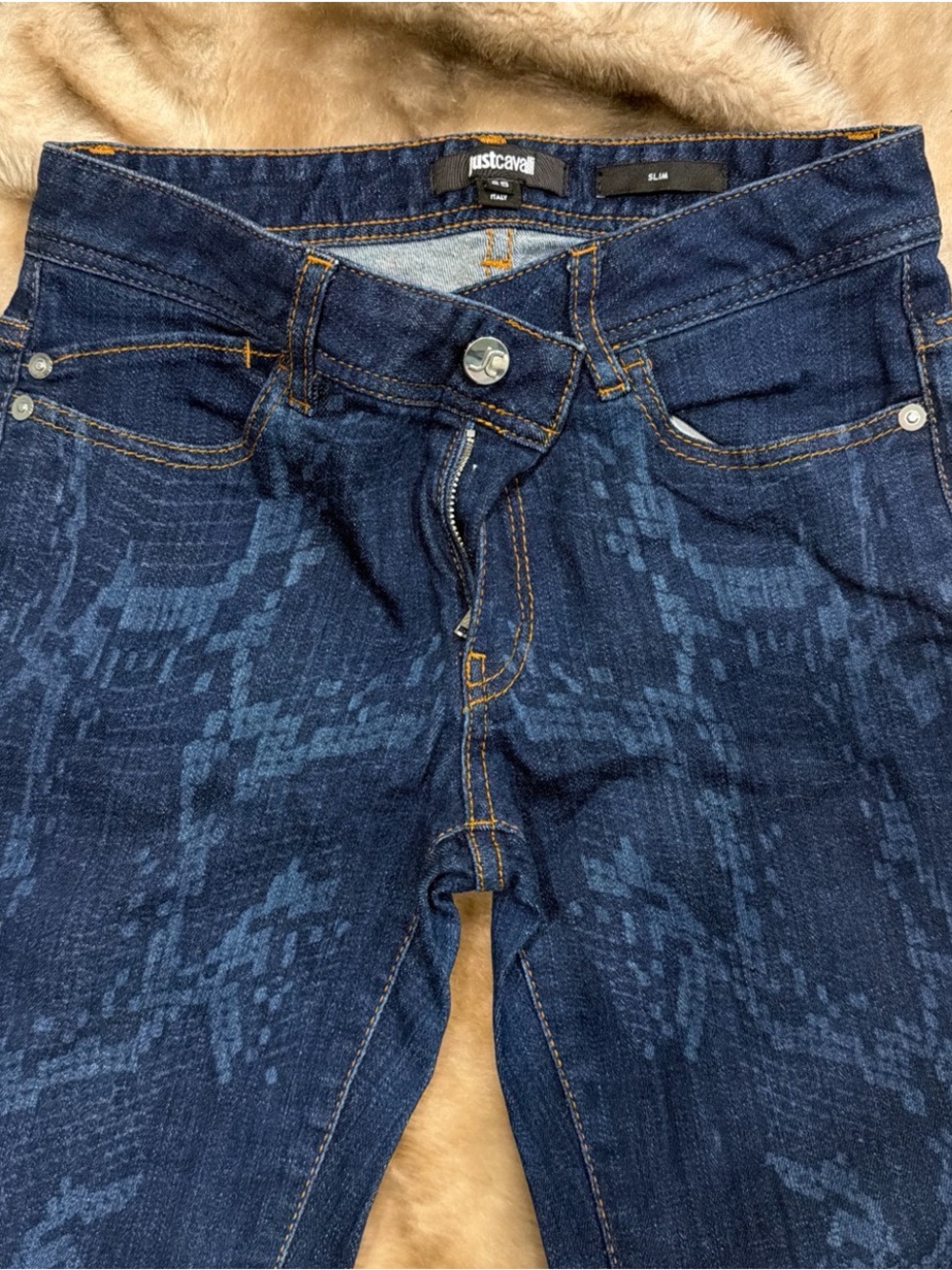 Just Cavalli Navy Patterned Skinny Jeans